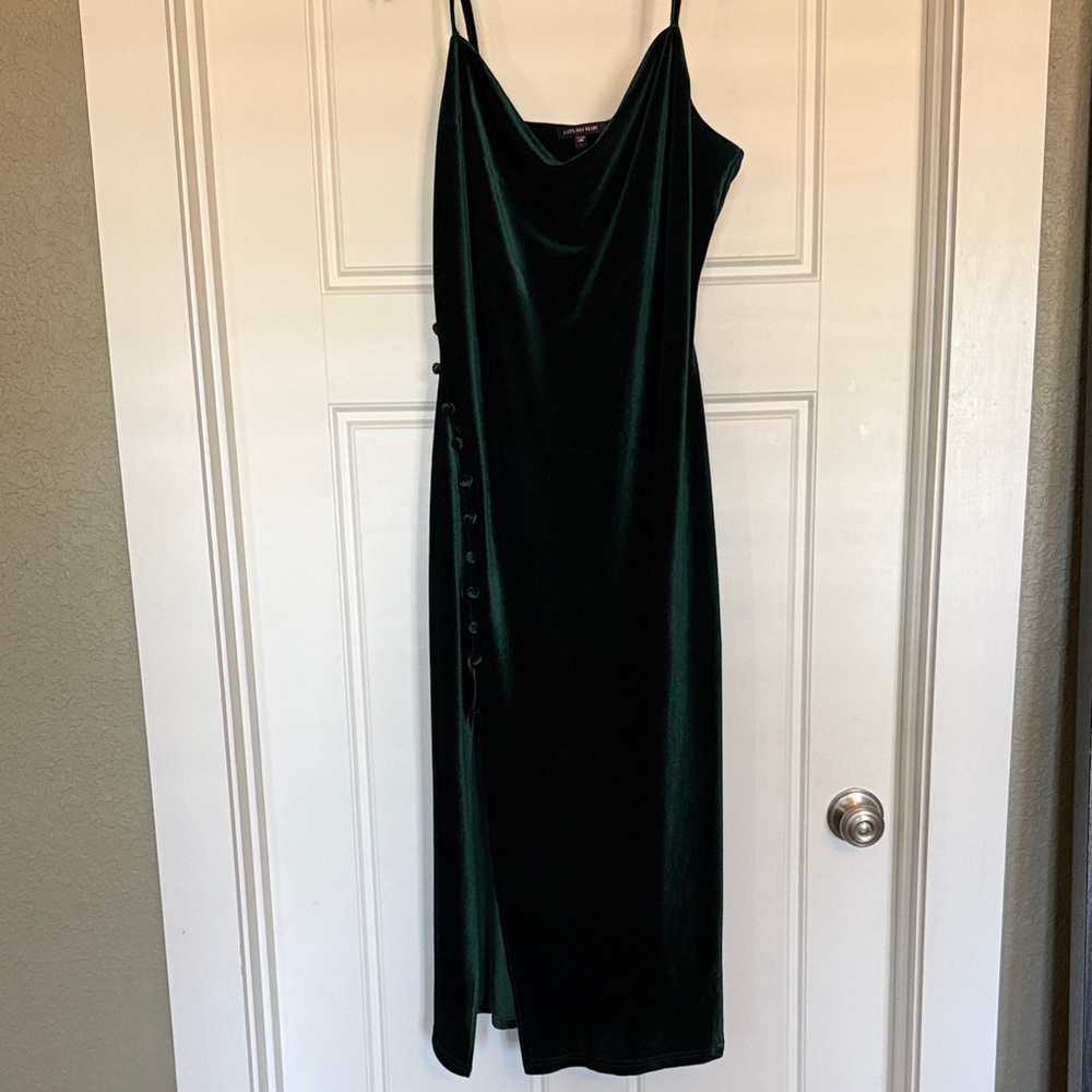 Skies Are Blue Velvet Dark Green Midi Dress